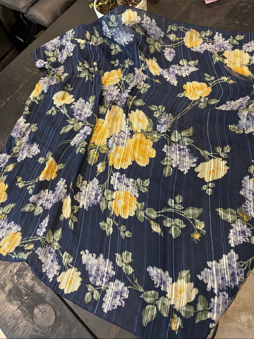 Echo Navy Floral Silk Scarf with Yellow and Lavender Blooms